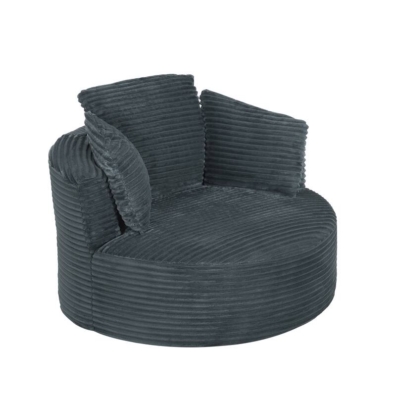 Corduroy Round Accent Chair with Pocket Spring Cushion and No-Swivel Design