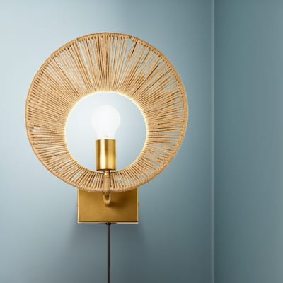 Cove River of Goods Gold Metal and Jute Indoor Plug In Wall Sconce - 13" x 5" x 15"