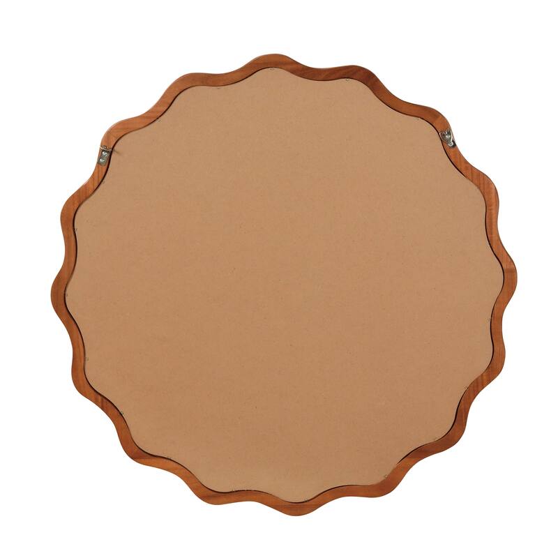 Wavy Round Solid Wood Frame Decorative Mirror Modern Farmhouse Wall Mirror For Bedroom Bathroom Living Room Entryway