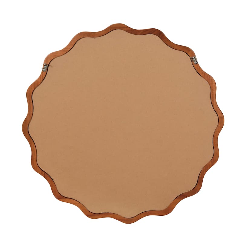 Yellowish Brown Wavy Round Solid Wood Decorative Mirror - Bedroom, Bathroom, Living Room - Yellow Brown