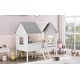 preview thumbnail 15 of 13, Twin Size Low Loft Wood House Bed with Two Side Windows, White+Elegant