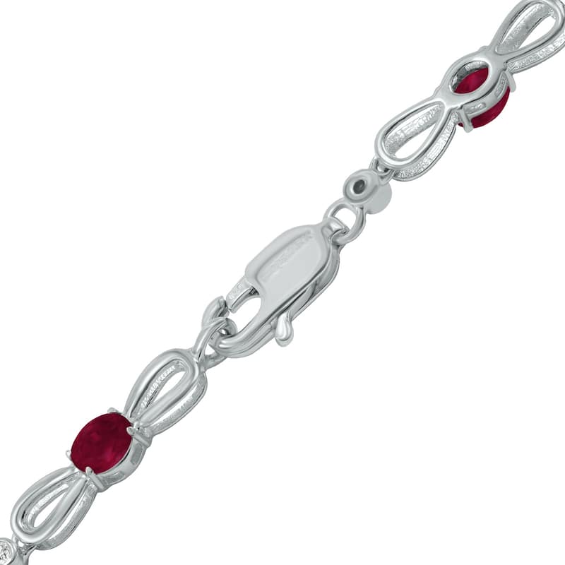 Marquee Ruby and Natural Diamond Ribbon Loop Bracelet in .925 Sterling Silver