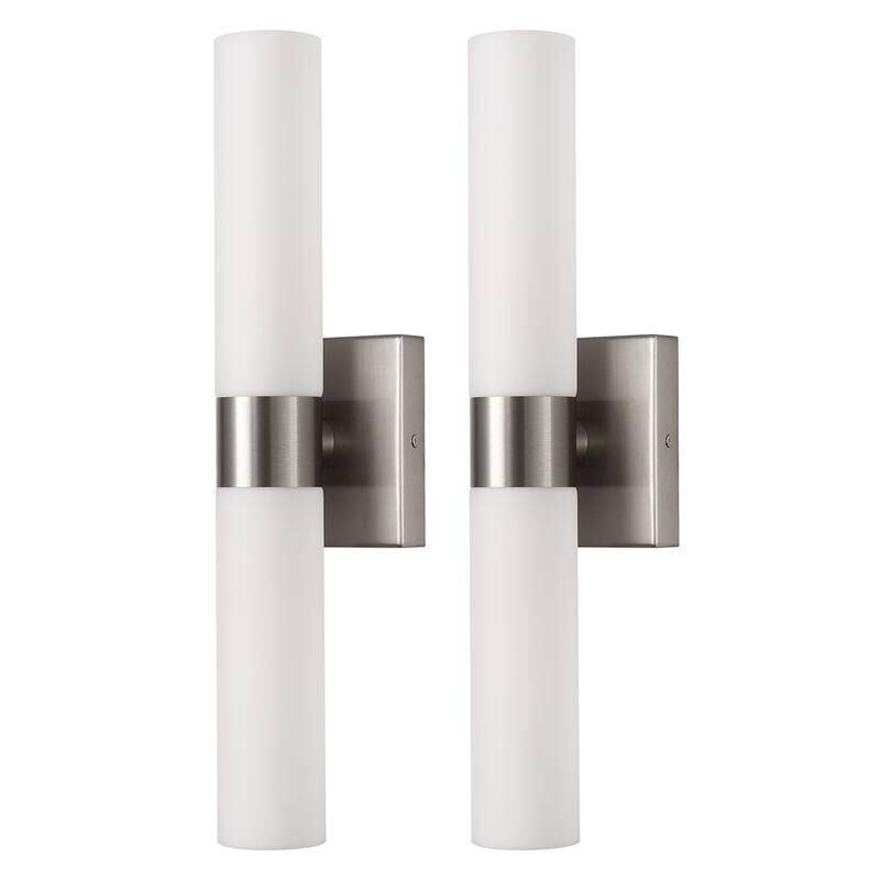 2-Pack Satin Nickel Double Linear Wall Sconce, White Glass Shades with E12 Base - 2.3*2.3*17.7