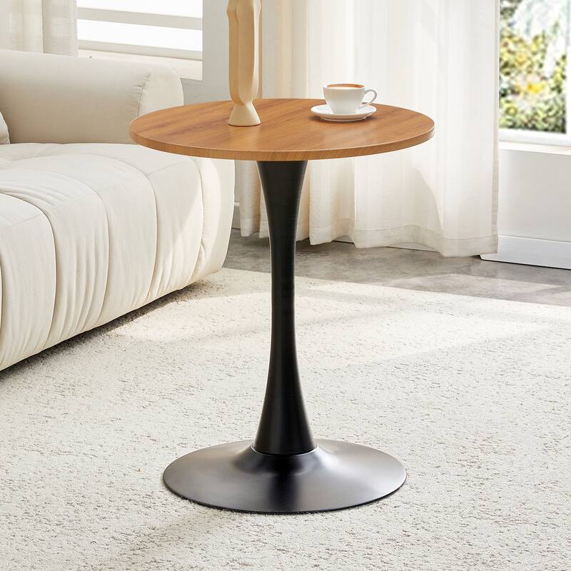 Round Dining Table, 23.6" Circle Tulip Table with Thickened Tabletop & Metal Pedestal, Mid Century Modern Bistro Table