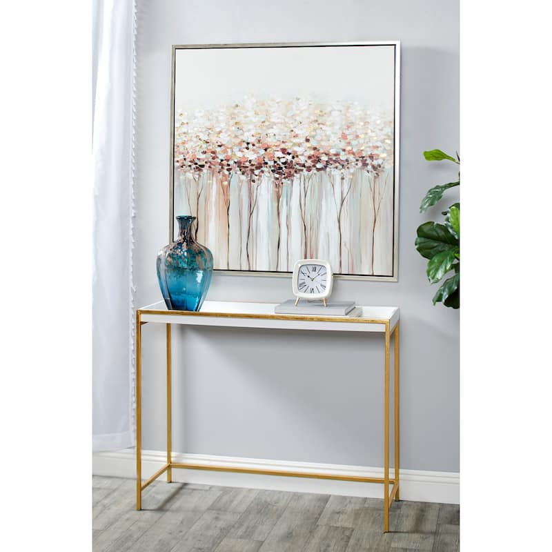 Canvas Tree Framed Wall Art with Silver Frame - White - Roche River Decor