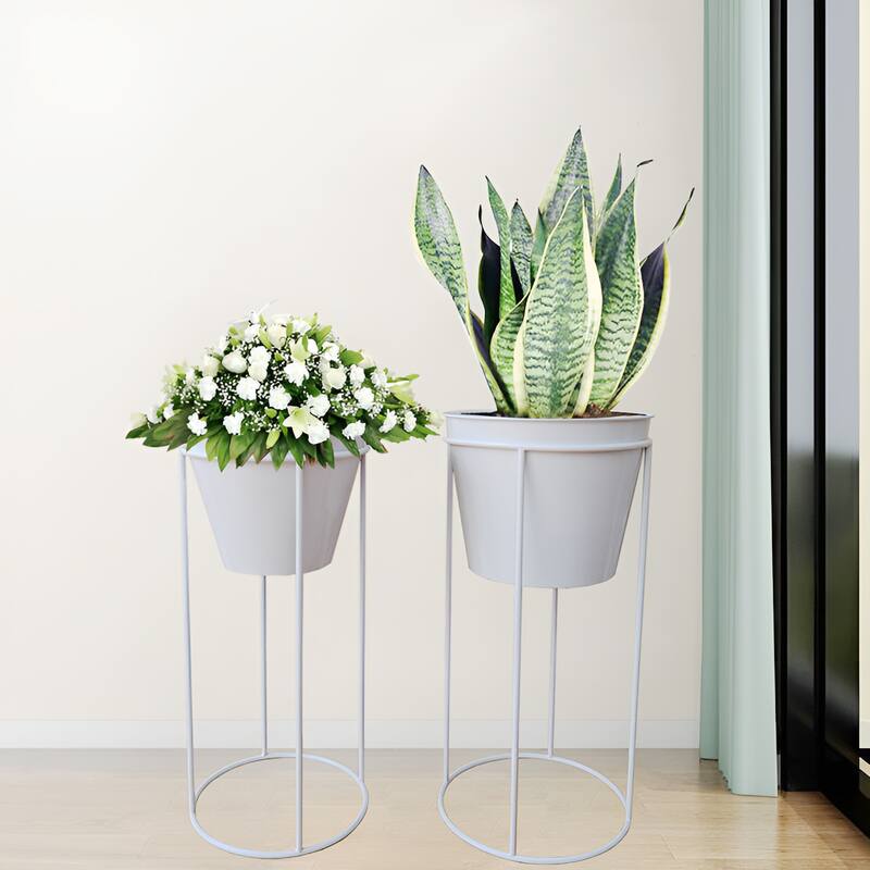 Metal Cachepot Set of 2 Black Color Flower Plant Stand - Minimalist Decor