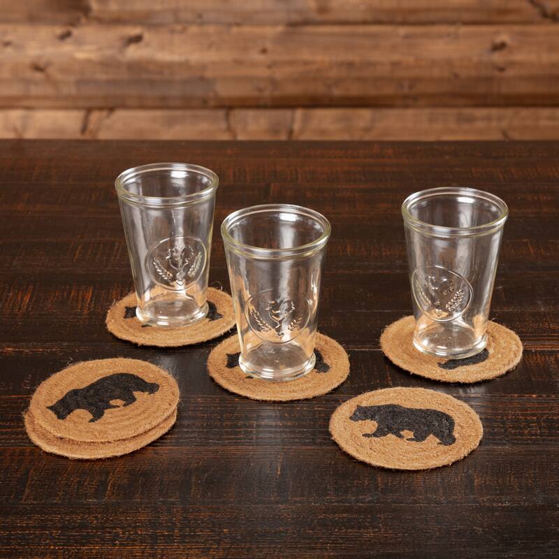 Wyatt Stenciled Bear Jute Coaster Set of 6 - Coaster Set - Set of 6 - Coaster Set - Espresso/Khaki