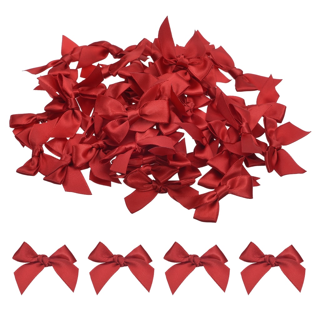 100Pcs Mini Ribbon Bow Mini Fabric Satin Ribbon Flower Bows
