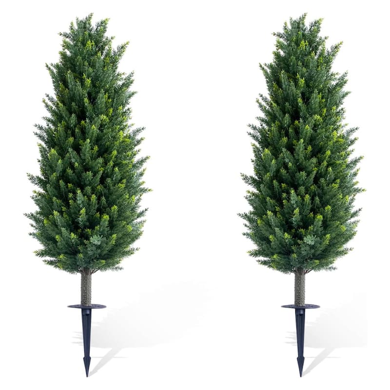 43.3 Inch Artificial Cedar Tree with Spike for Home Decor - 2 pcs
