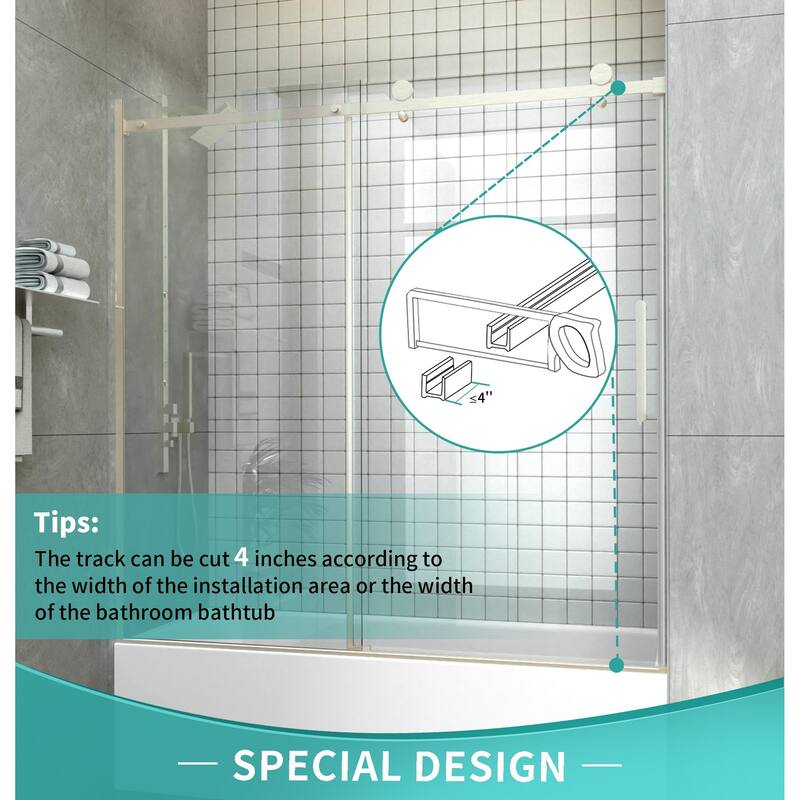i-Homare 55 - 59 in.W x 60 in.H Sliding Frameless Tub Door Shower Door