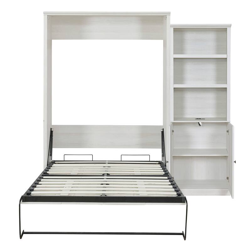 Half Self-Close and Open Murphy Bed with 2 Side Cabinet Storage Shelf