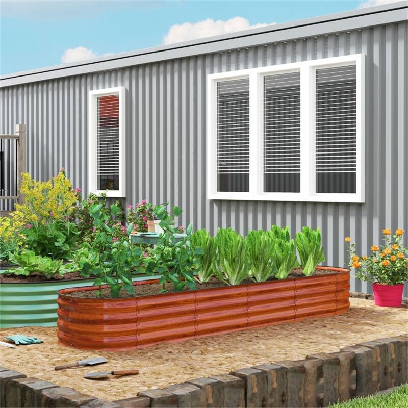Modular Raised Garden Bed with Galvanized Steel and Drainage - 94.5" L x 24.5" W x 11.75" H