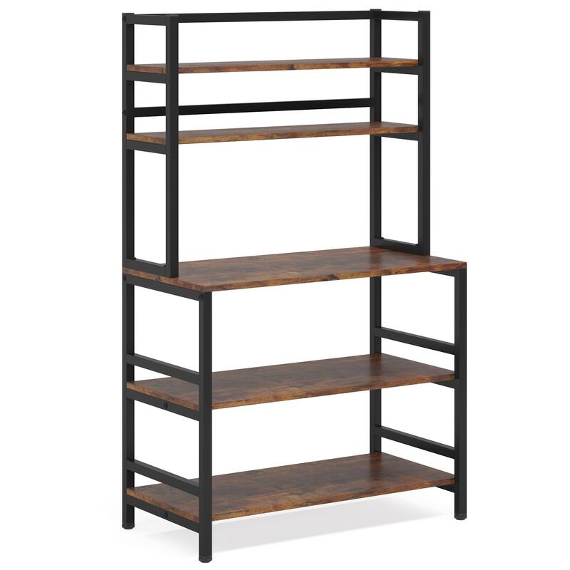 5-Tier Kitchen Bakers Rack with Hutch,32 Inches Microwave Oven Stand with Shelves Free Standing Storage Organizer with Hooks