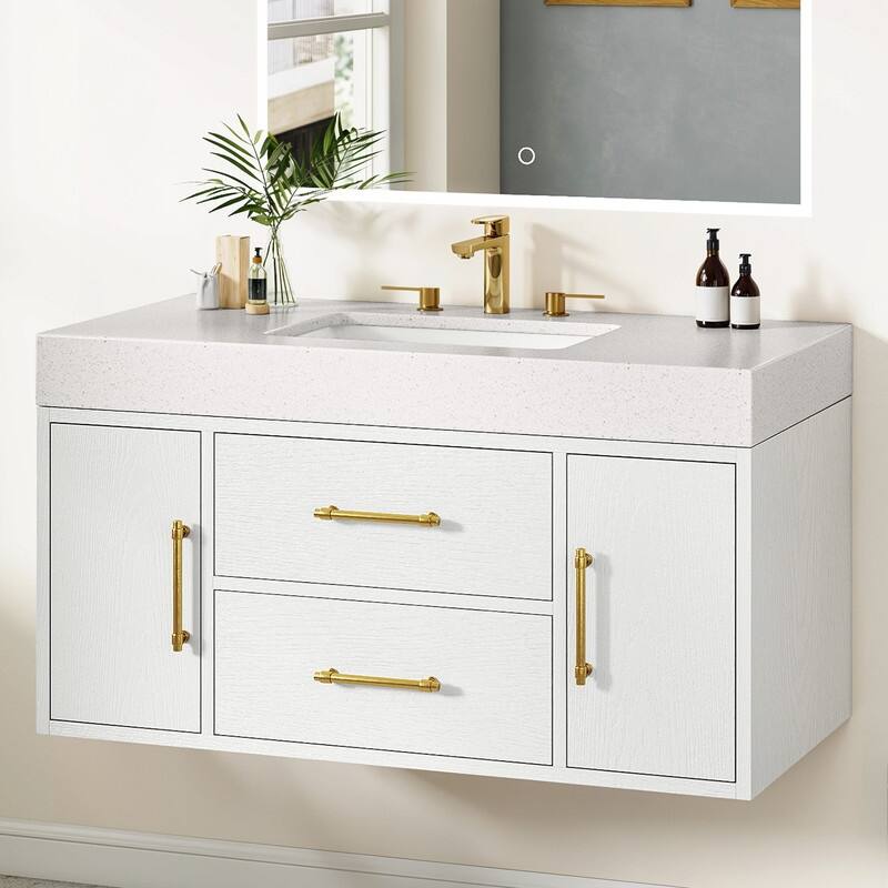 Moasis 40" Floating Wall Mounted Bathroom Vanity with 2 Drawers & 2 Storage Cabinet - White - 48"W x 21"H x 19.6"D