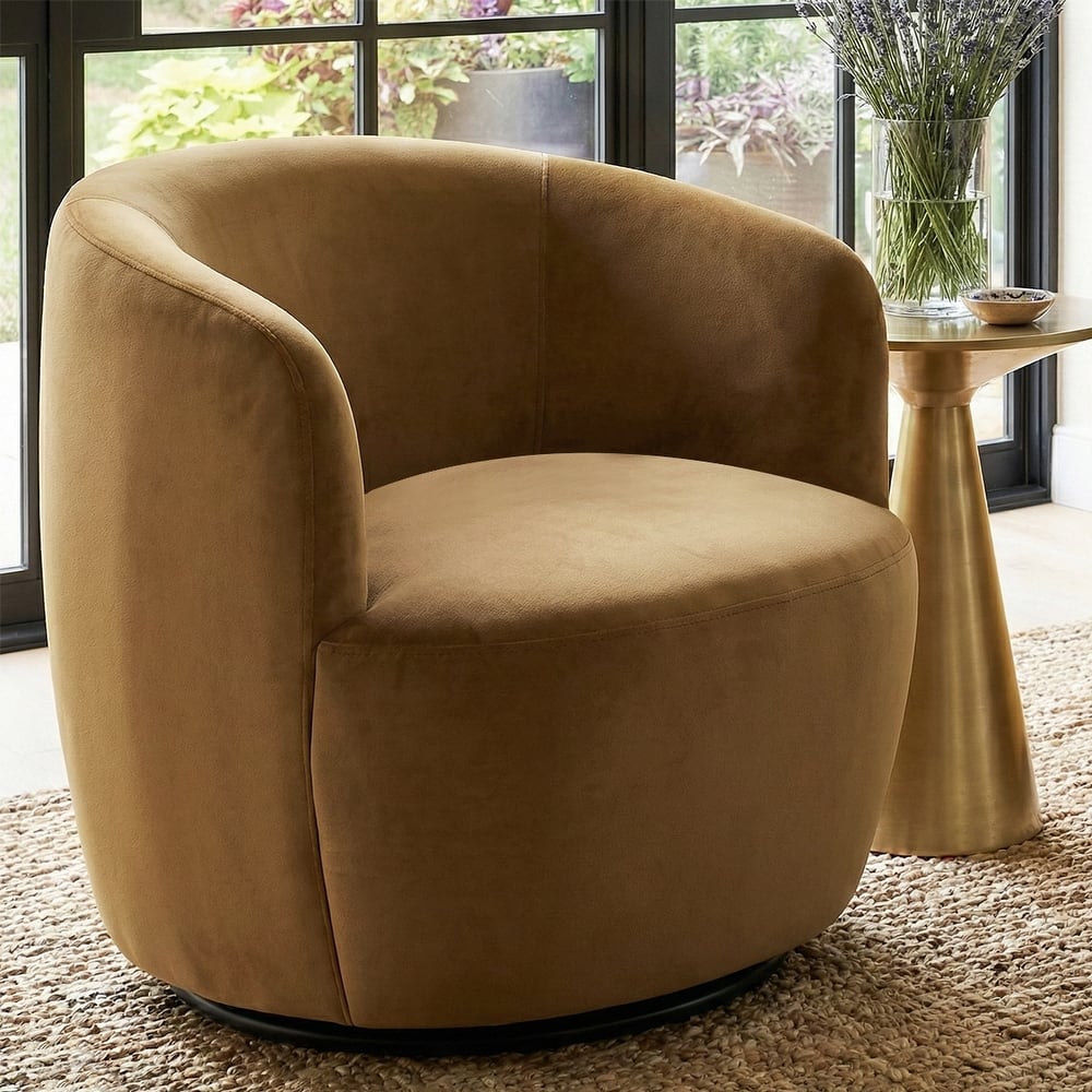 26.5" Wide Velvet Small Swivel Barrel Accent Chair