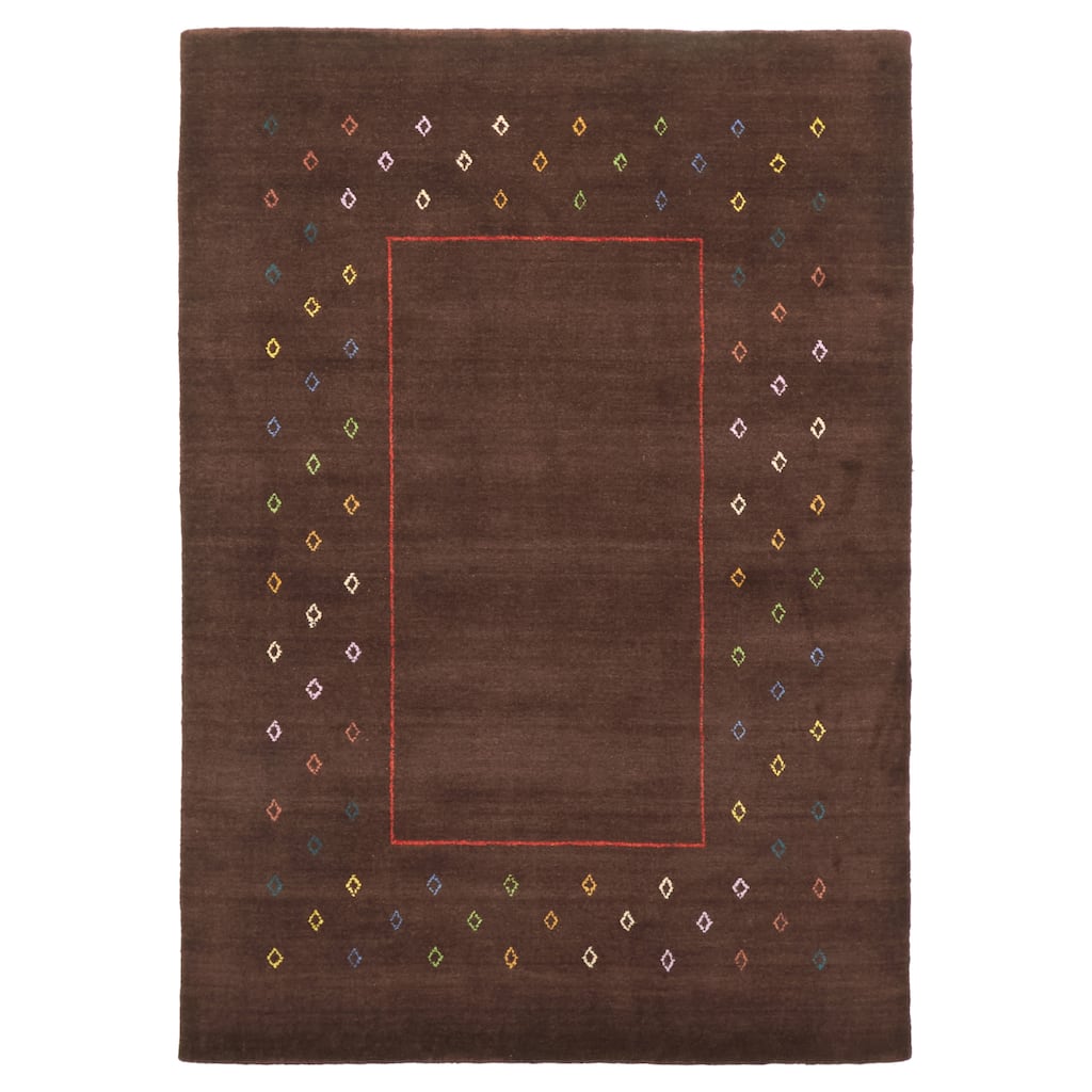 ECARPETGALLERY Hand Loomed Kashkuli Gabbeh Dark Brown Wool Rug - 4'1 x 5'10