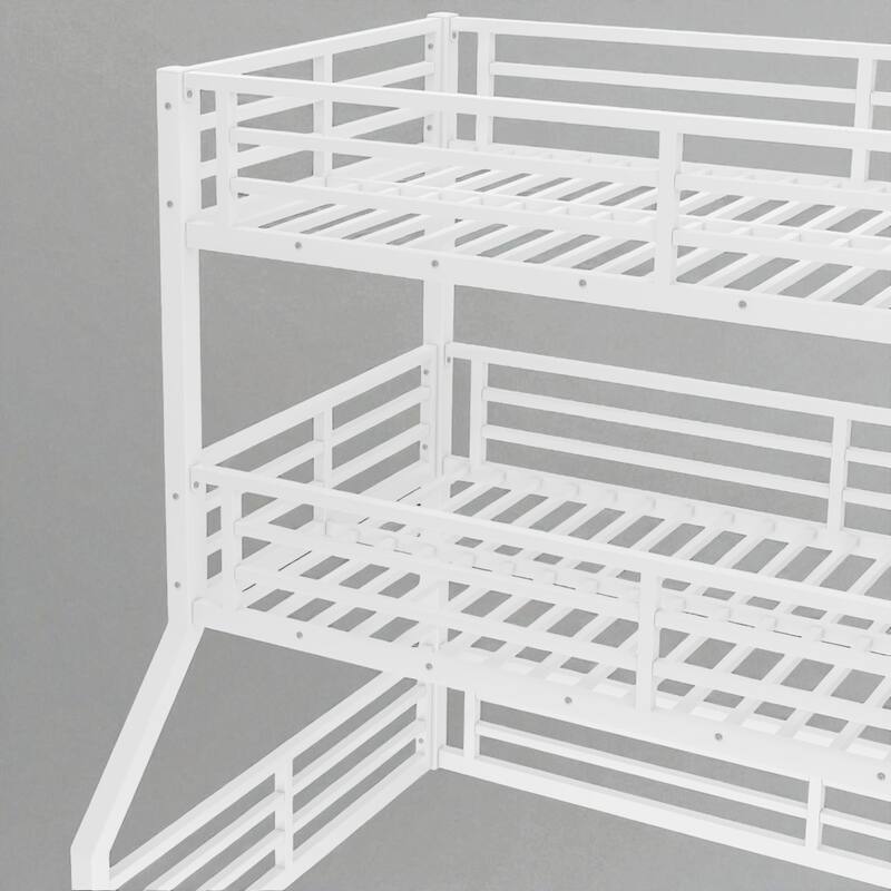Metal Triple Bunk Bed Twin over Twin over Full with Safety Guardrails, Noise-Free Frame, Heavy-Duty Design