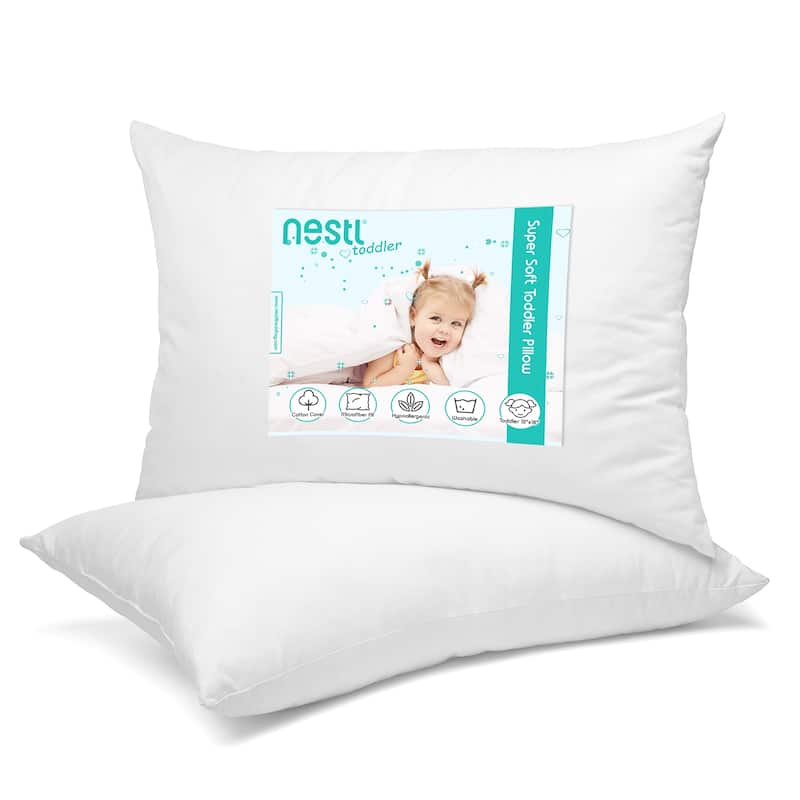 Nestl 100% Organic Cotton Cover Toddler Pillow - Soft Cool Travel Kids Pillow - 13 x 18 Inches - White - Set of 4