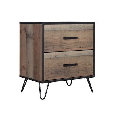 Brown/Black 2 Drawer 15.75 in. W Nightstand with Sturdy Hardware and Ample Storage
