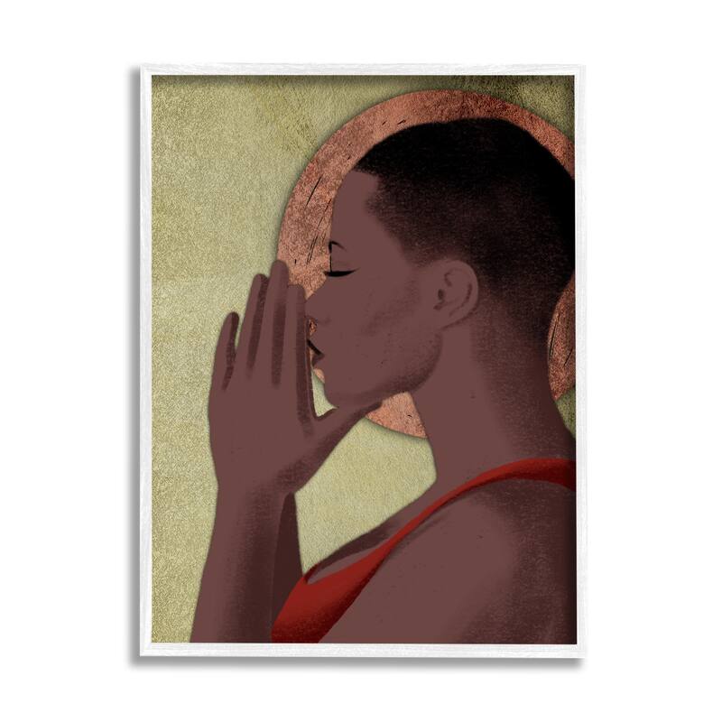 Stupell African American Woman in Prayer Portrait Geometric Shapes Framed Wall Art - Green