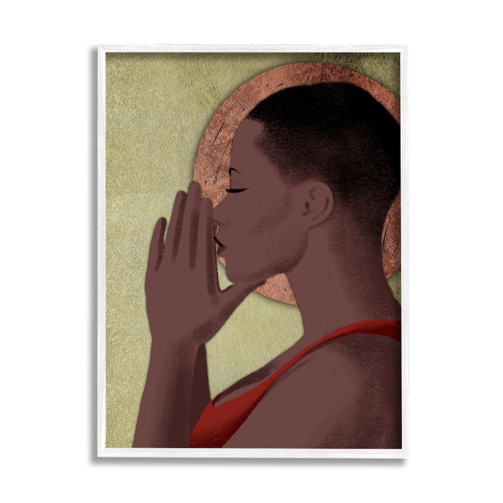 Stupell African American Woman in Prayer Portrait Geometric Shapes Framed Wall Art - Green