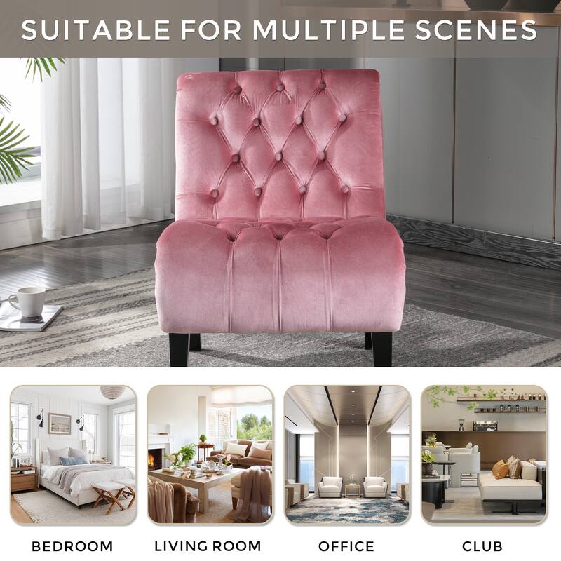 Pink 22.83" Buttons Tufted Accent Chair with Wooden Legs