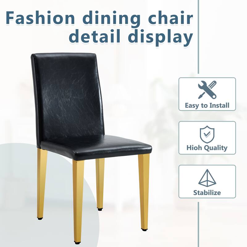 4 Piece High Back Dining Chair Set, Leather Upholstered Dining Chair with Gold Legs Dining Room Chair Modern Side Chair