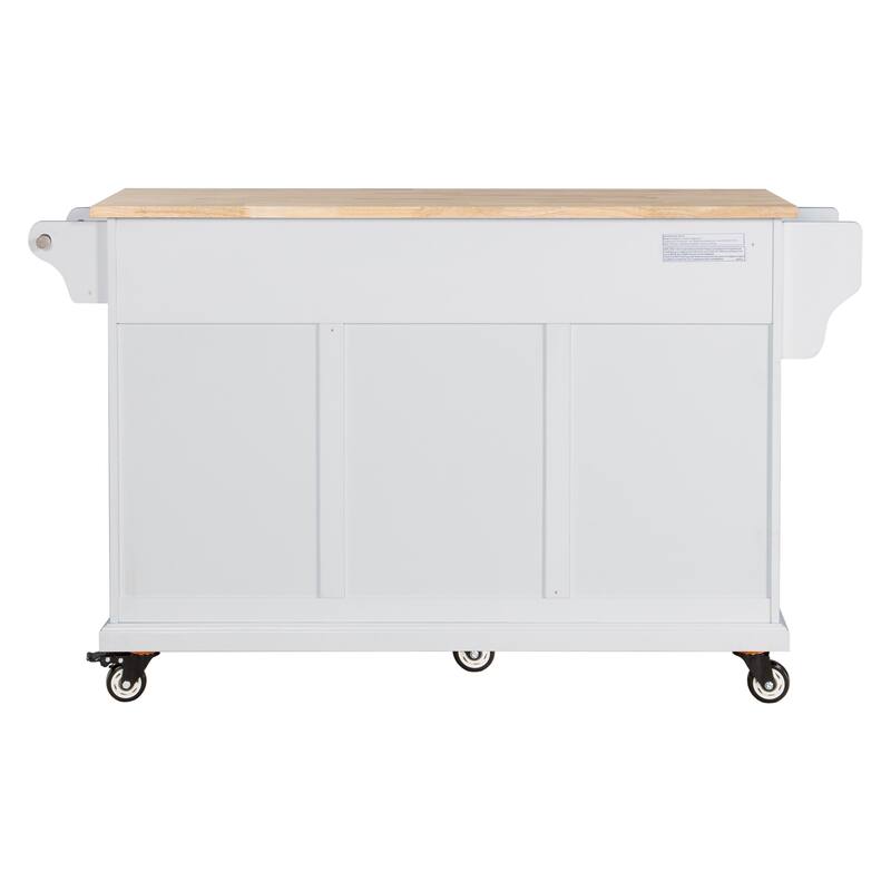 Kitchen Island with Rubber Wood Top, Portable Island Cart on Wheels, Rolling Cart with 2 Drawers & Adjustable Shelves