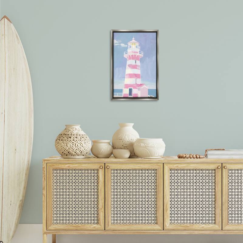 Stupell Muted Coastal Lighthouse Framed Floater Canvas Wall Art Design By Arlington Prints