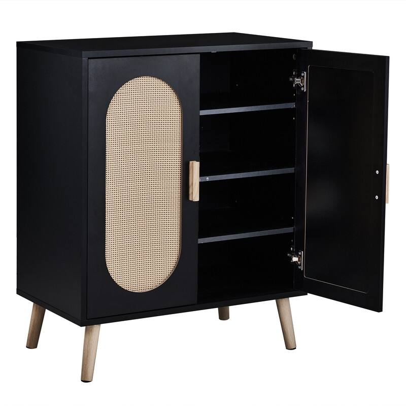 Shoe Cabinet with Double Doors Wooden Floor Bathroom Storage Cabinet