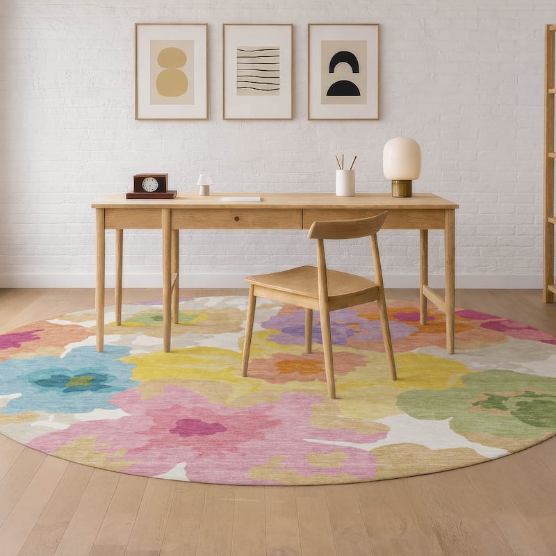 Machine Washable Indoor/ Outdoor Floral Bonnet Chantille Rug