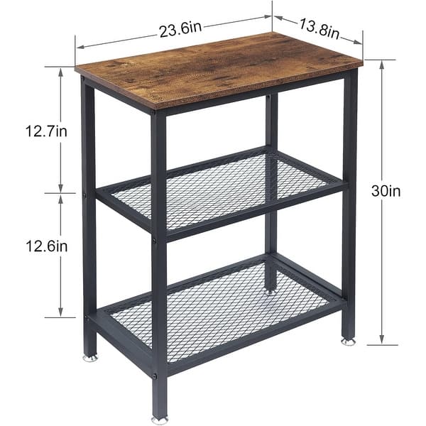 Industrial Brown 30-inch Tall End Table with 3-Tier Storage Shelf for ...