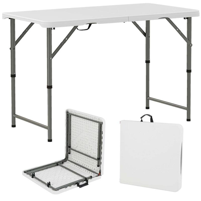 Costway 4 ft Portable Camping Table with HDPE Tabletop & Metal Legs - See Details - White