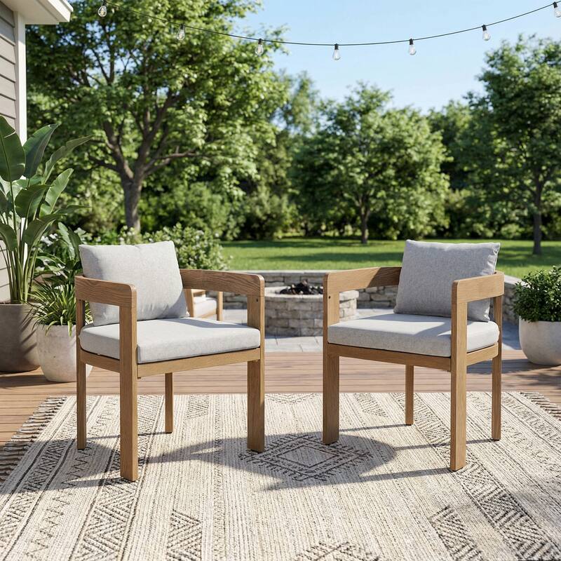 Christopher Knight Home - Emma Aluminum Dining Chair with Cushion Set of 2 - Teak finish+Light Gray