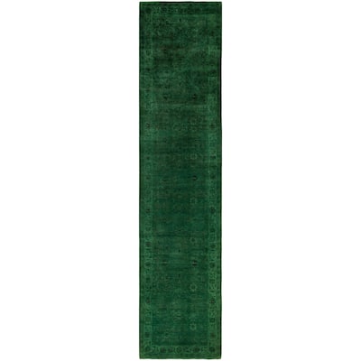 Overdyed One-of-a-Kind Hand-Knotted Area Rug - Green - 3' 1" x 13' 6"