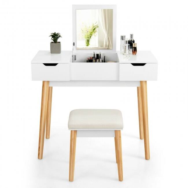 Makeup Vanity Table Set with Flip Top Mirror and 2 Drawers - 35.5" x 16" x 30" (L x W x H)