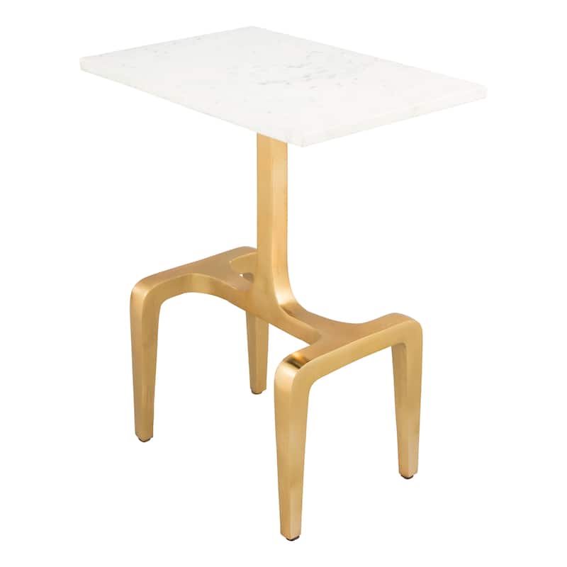 Clement Marble Side Table White & Gold - 18" W x 12" D x 23" H