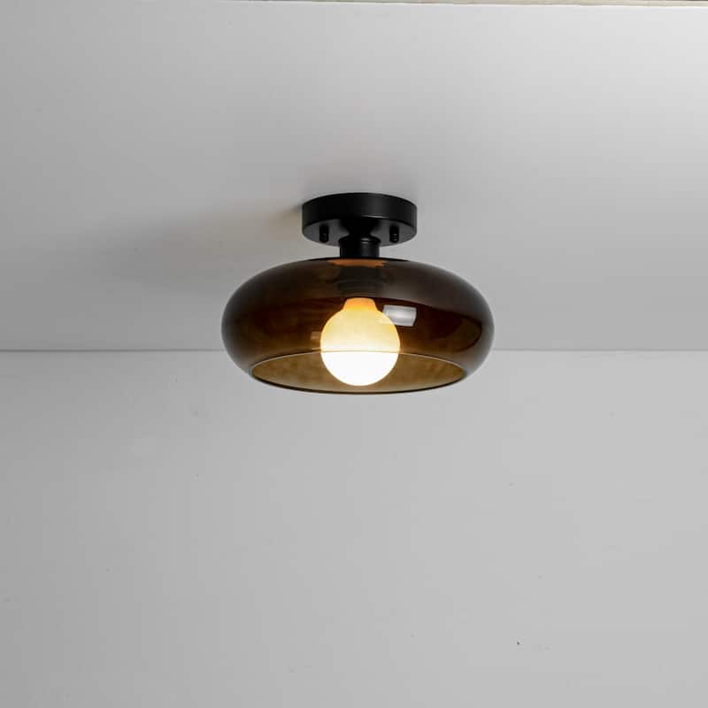 10.4" 1-Light Modern Bowl-Shaped with Brown/Milk White Glass Shade Wall Sconce for Hallways, Bedroom