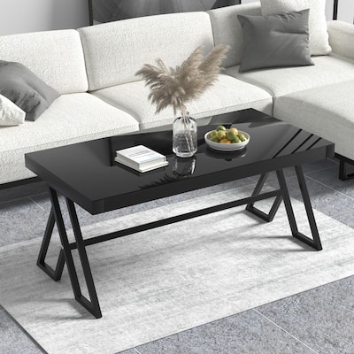 46" Rectangle Coffee Table with Tempered Glass top and Legs, Modern Table for Living Room