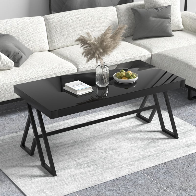 46" Rectangle Coffee Table with Tempered Glass top and Legs, Modern Table for Living Room