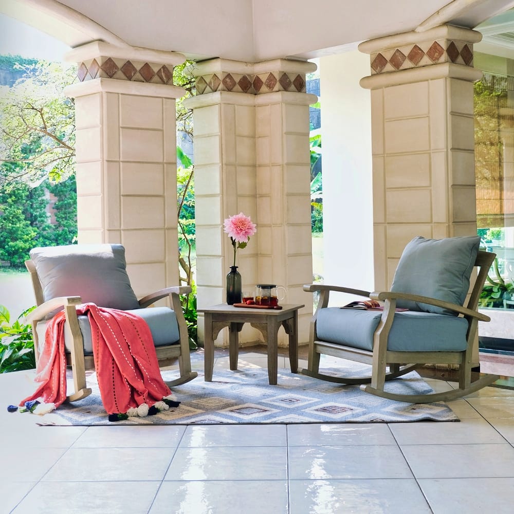 Cambridge Casual Leon 3-piece Teak Patio Rocking Chair Set with Cushion