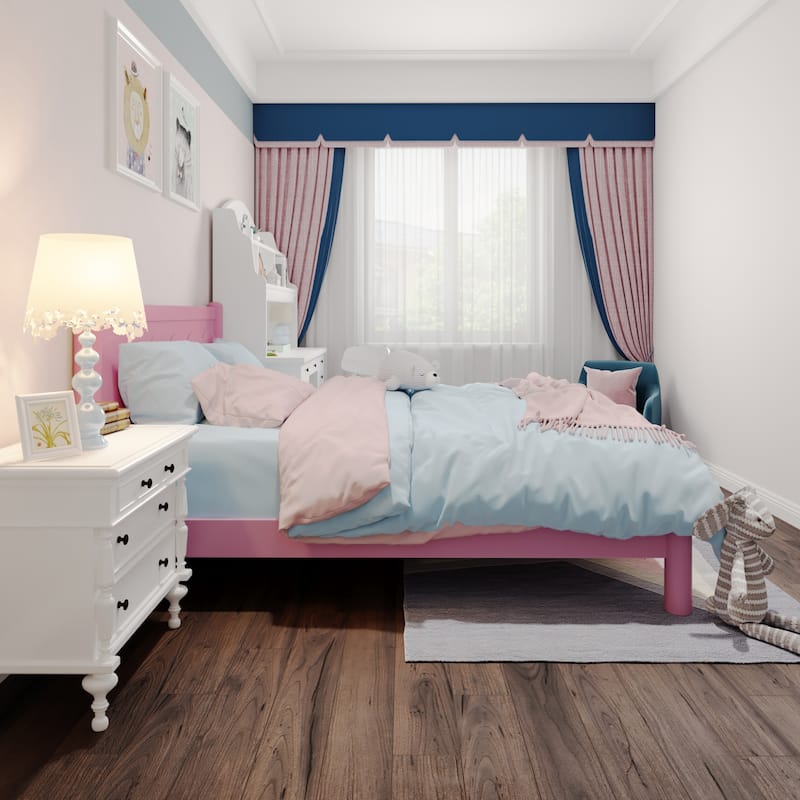 GDFStudio - Elara Wood Platform Bed Frame with Headboard and Wooden Slat Support