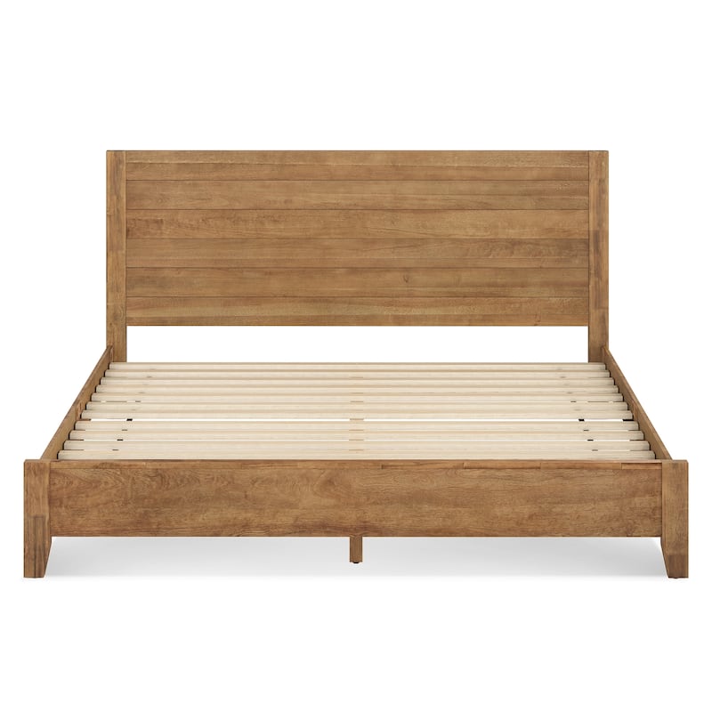 Mid-Century Modern Solid Wood Platform Bed with Headboard Queen/King/Full Size