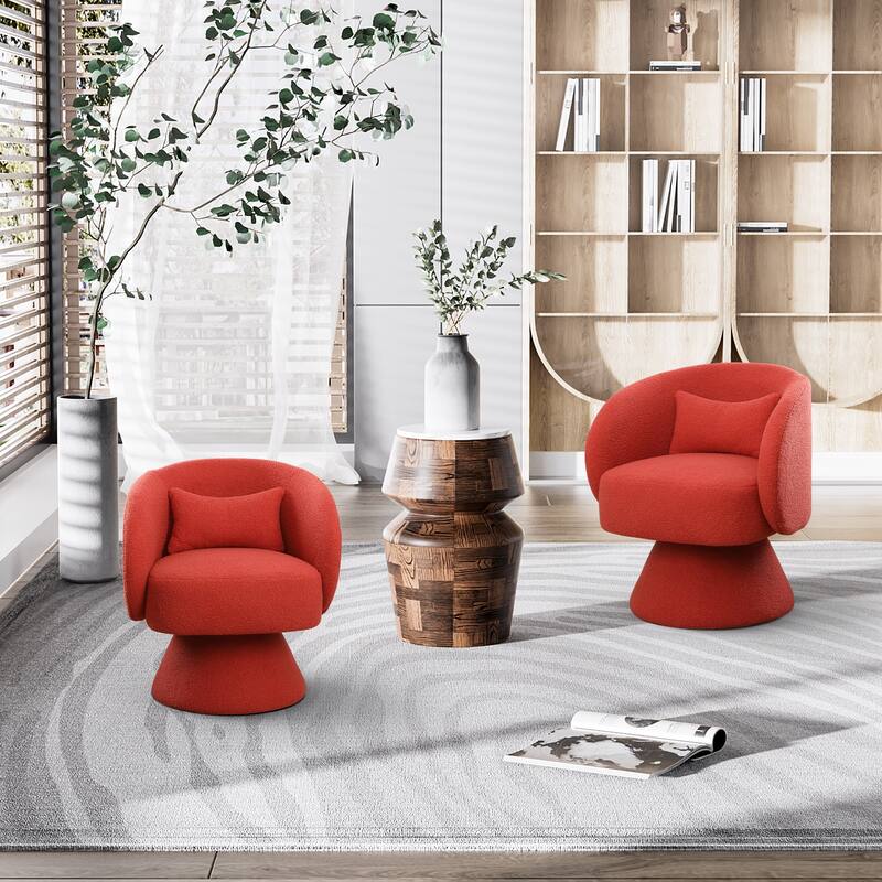 Ouyessir Teddy Sherpa Upholstered Swivel Cuddle Barrel Sofa Chairs - Orange