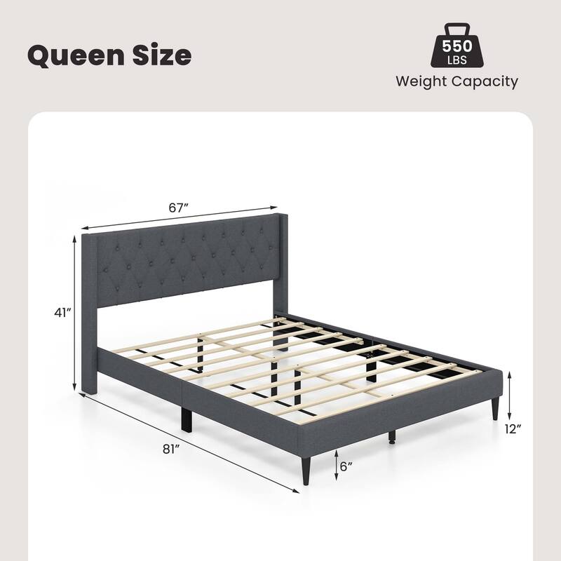 Costway Queen Size Upholstered Platform Bed with Button Tufted