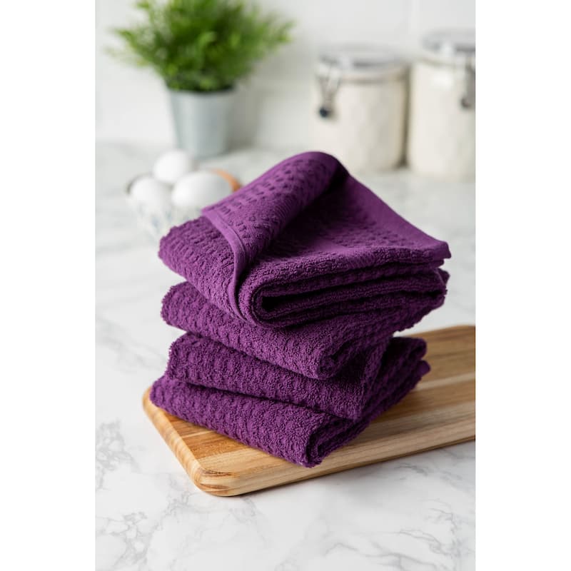DII Solid Terry Waffle Dishtowel Set of 4