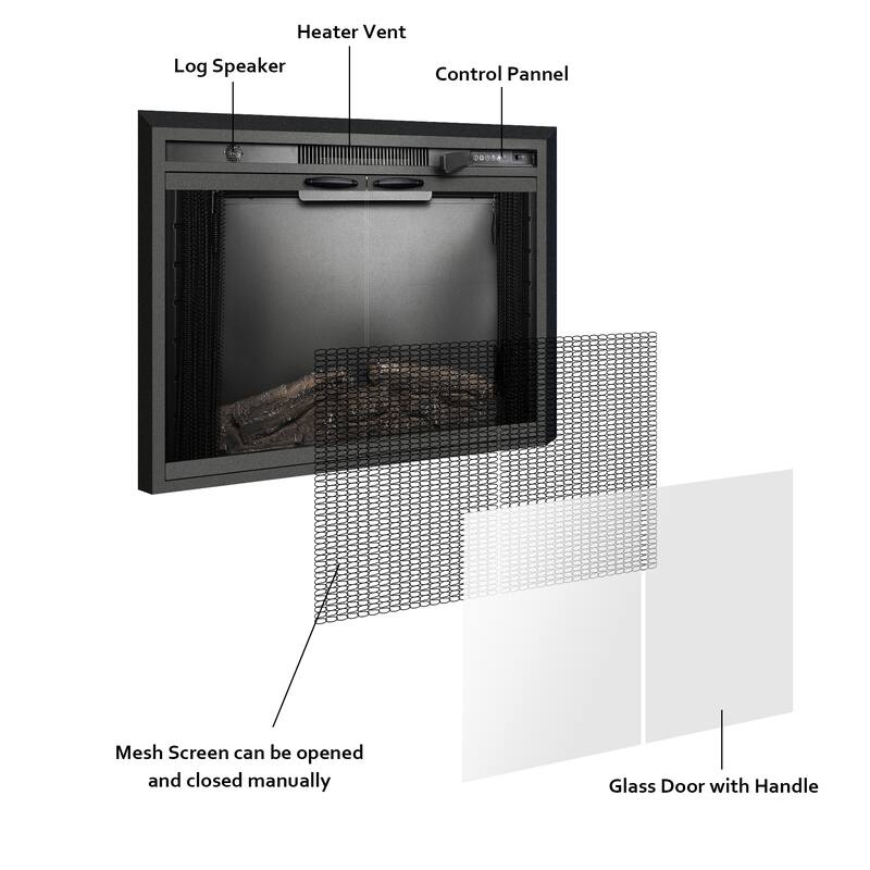 25.3 in. W Recessed Electric Fireplace Insert with Multicolor Flame & Cracking Sound