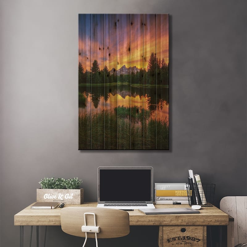 Last Rays Over The Grand Tetons Print On Wood by Bill Sherrell - Multi-Color