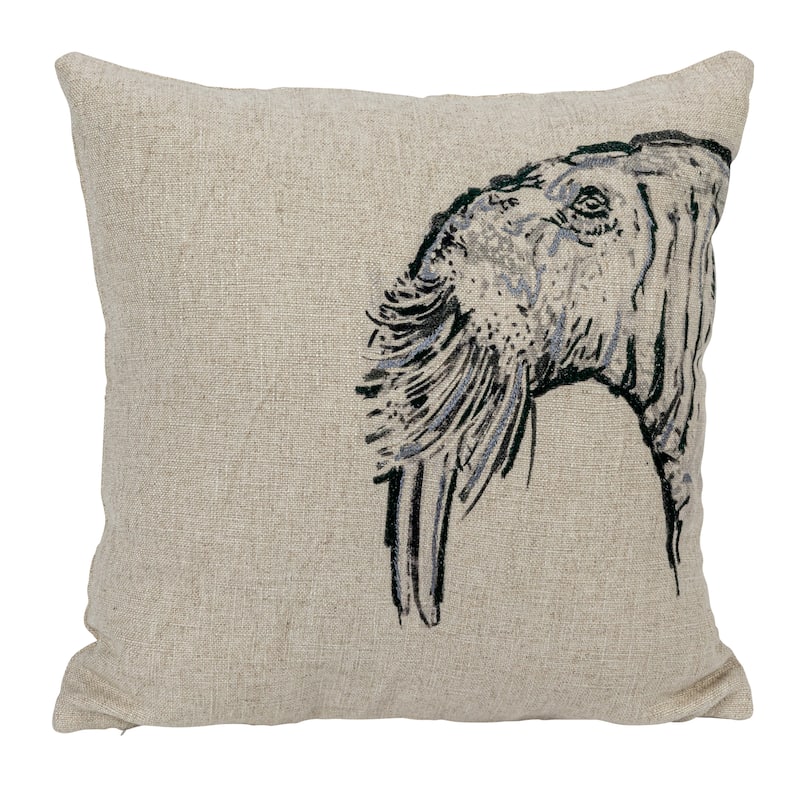 18" Linen Pillow with Animal Design Embroidery