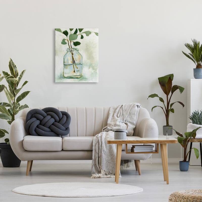 Stupell Green Eucalyptus Branch Glass Jar Contemporary Still Life Canvas Wall Art